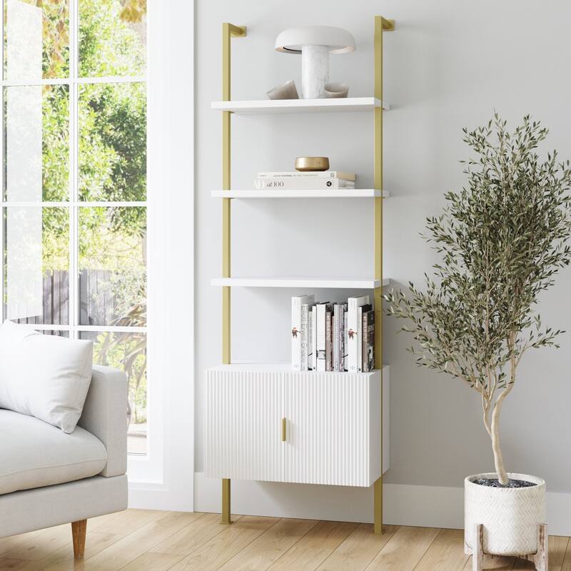 Nathan James Theo Open Shelf Industrial Bookcase with Drawers or Cabinets - Single - Fluted White