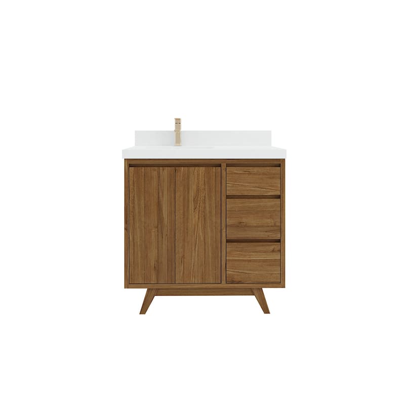 Willow Collections 36 in. W x 22 in. D Madison Teak Left Offset Sink Bathroom Vanity with Countertop