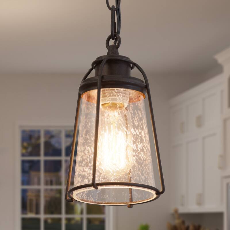 Mini Modern Coastal Brass/ Bronze Lantern Pendant LED Dimmable Kitchen Island Lighting with Glass - 5 inches - Rusty ORB