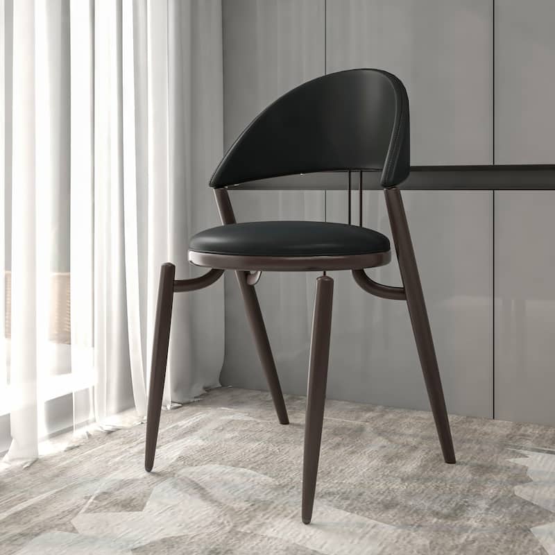 Venice Upholstered Leather Dining Chair (Set of 2) Open Back Accent Side Chair with Iron Legs