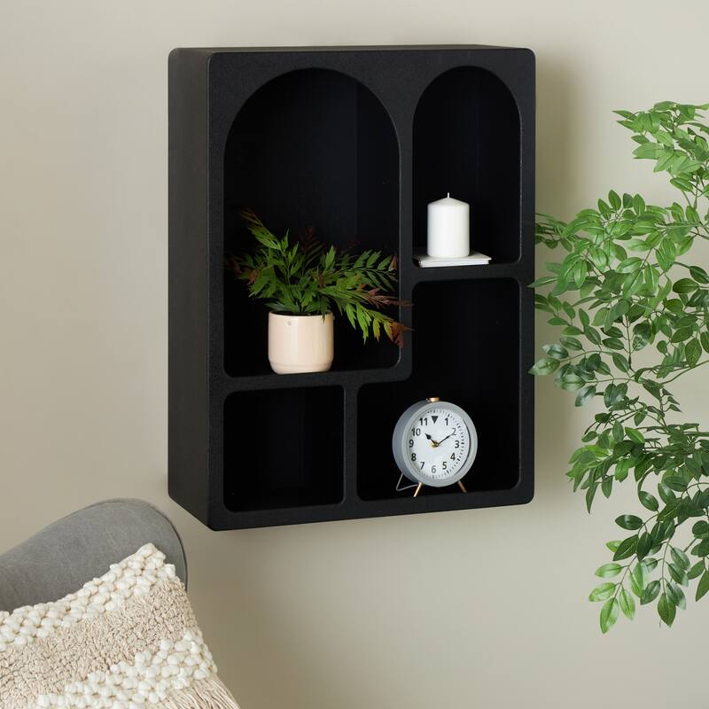 Wooden Geometric 4 Cubby Wall Shelf with Arched Block Shapes - Cream or Black - Roche River Decor