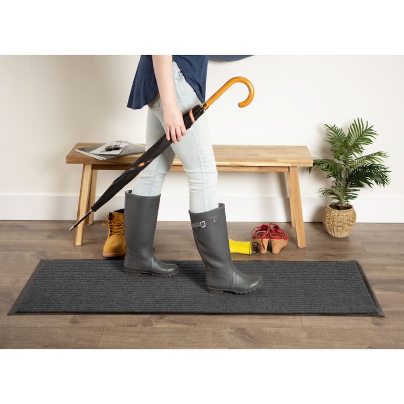 J&M Charcoal Ribbed Walk Off Utility Runner 22x60