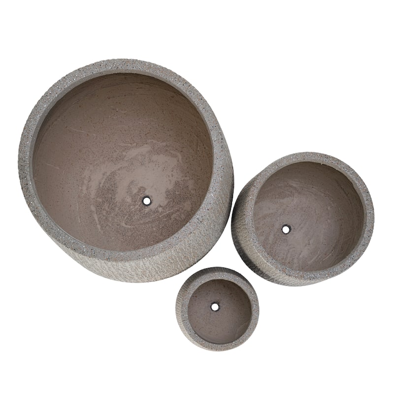 Egg-Shaped Lightweight MGO Outdoor Planter Set of 3,Modern Stone-Look Textured Flower Pots with Drainage Holes and Rubber Plug
