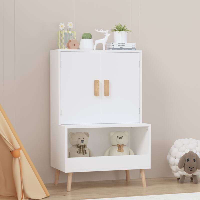 Anmytek Modern White Kids Storage Cabinet with Anti Tip Design - Scandinavian Playroom Organizer