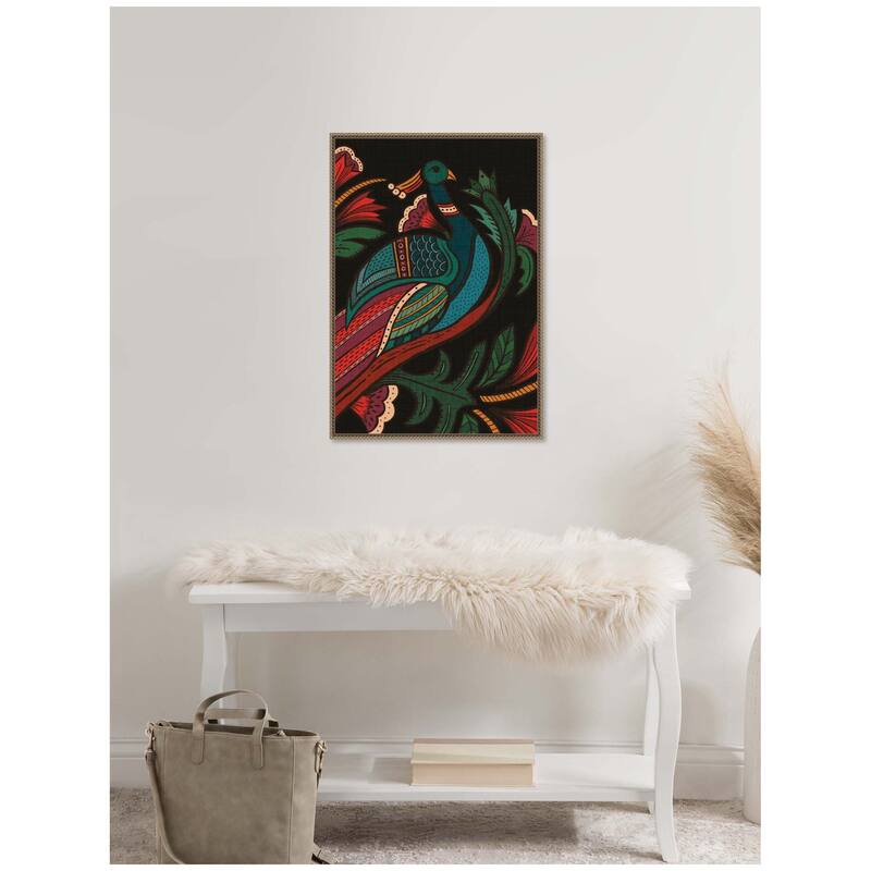 Kate and Laurel Sylvie Peacock Framed Canvas by Carey Copeland