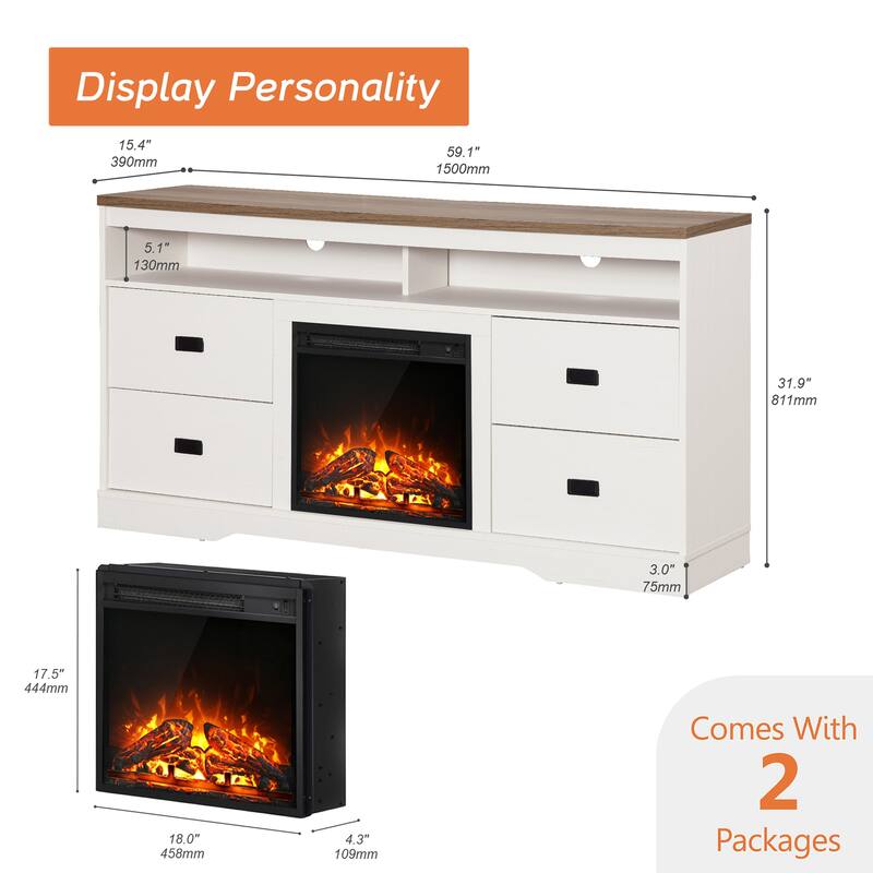 WAMPAT Fireplace TV Stand and Coffee Table Set of 2
