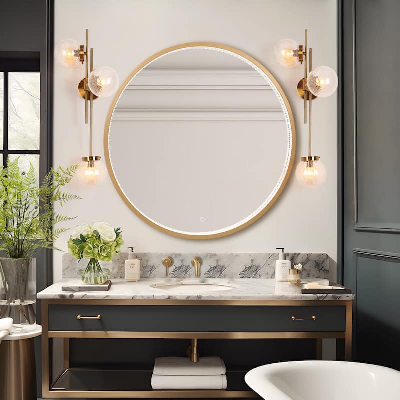 Luxury LED Wall Mirror Dimmable Bathroom Vanity Anti-fog Mirror - Black/Dark Gold - 36'' H X 2'' W