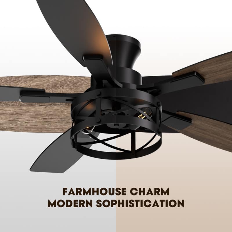 52 Inch Farmhouse Ceiling Fan with Light and Remote Black Industrial Caged Ceiling Fans for Living room - 52 in.