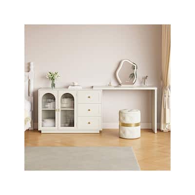 Sunvivi Extendable Corner Vanity 2 Door Makeup Table Without Mirror