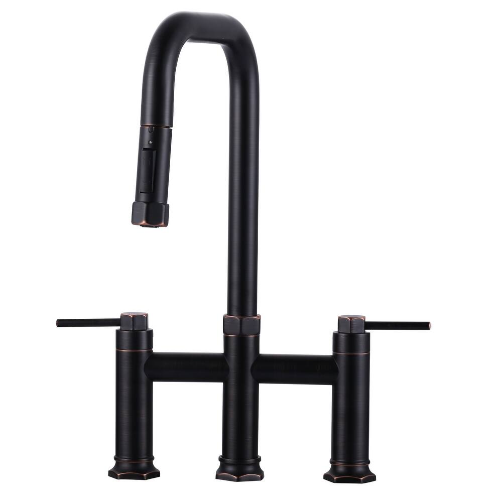 WOWOW Double Handle Pull Down Kitchen Faucet