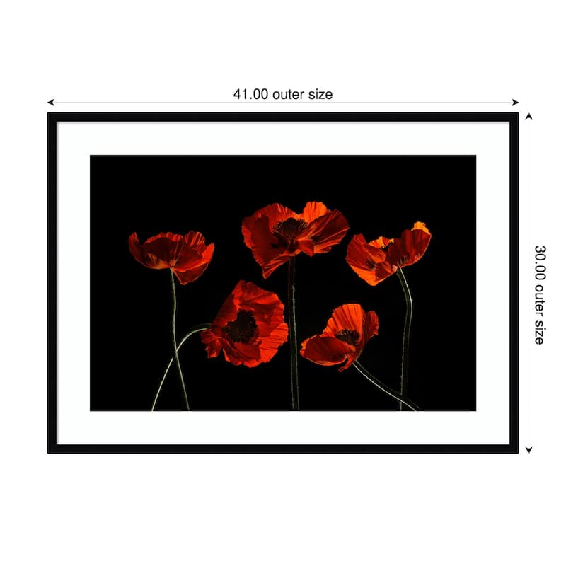 Five Red Poppies by Lydia Jacobs Wood Framed Wall Art Print