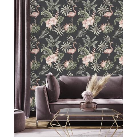 Flamingos on Dark Background Wallpaper