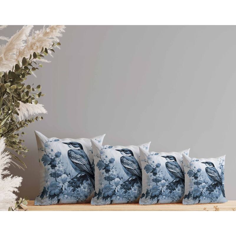 Feathered Floralscapes Indoor/Outdoor Reversible Throw Pillow Blue