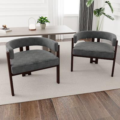 Modern Accent Chair Teddy Upholstered Armchair with Open Back 3 Legs Barrel Dining Chair Comfy Side Chair Set of 2