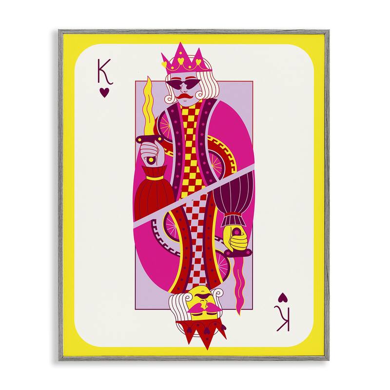 Stupell Bright Trendy King Card Framed Giclee Art Design By Grace Popp - 24 x 30 - Grey