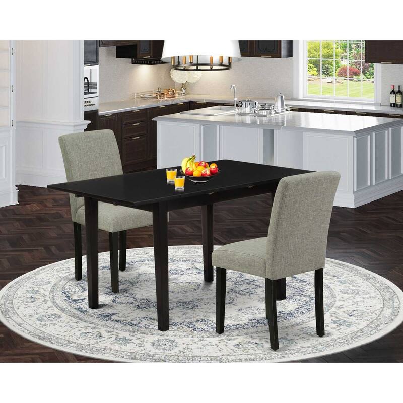 HomeStock 3-Piece Black Finish Rectangular Solid Wood Top With Butterfly Leaf Dining Table Set