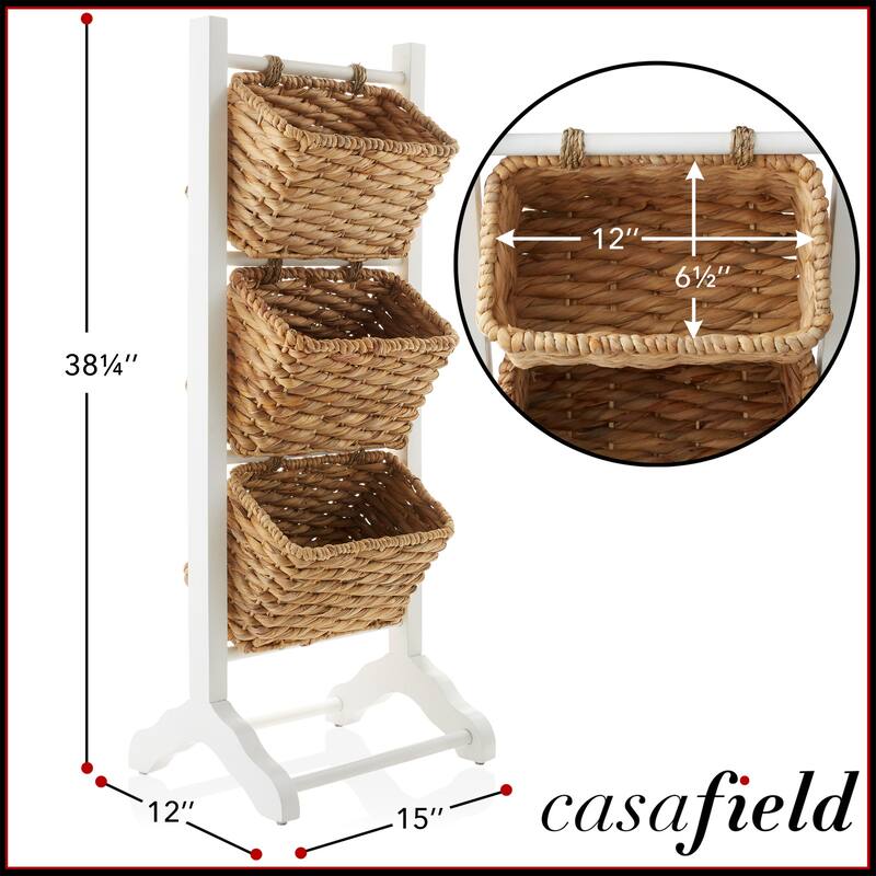 3Tier Floor Stand with Hyacinth Storage Basket Bins