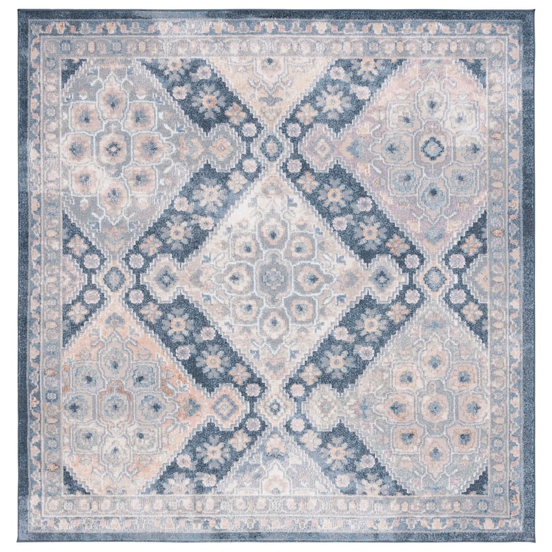 SAFAVIEH Blair Machine Washable Apostolica Slip Resistant Rug - 6'7" Square - Grey/Navy