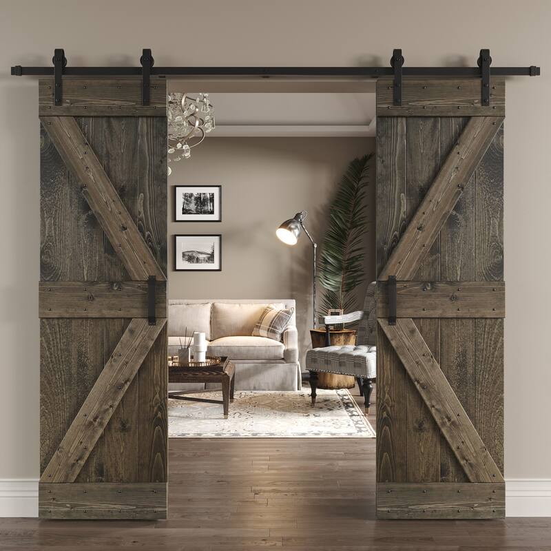 Coast Sequoia 48in/60in/72in/76in/84in x 84in K Series Pine Wood Double Sliding Barn Door With Hardware Kit
