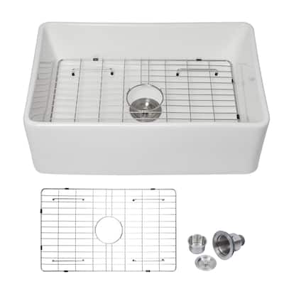 Kichae 30 Inch Ceramic Sink Farmhouse White Apron Front Kitchen Sink - 30 in.W x 20 in.D x 10 in.H