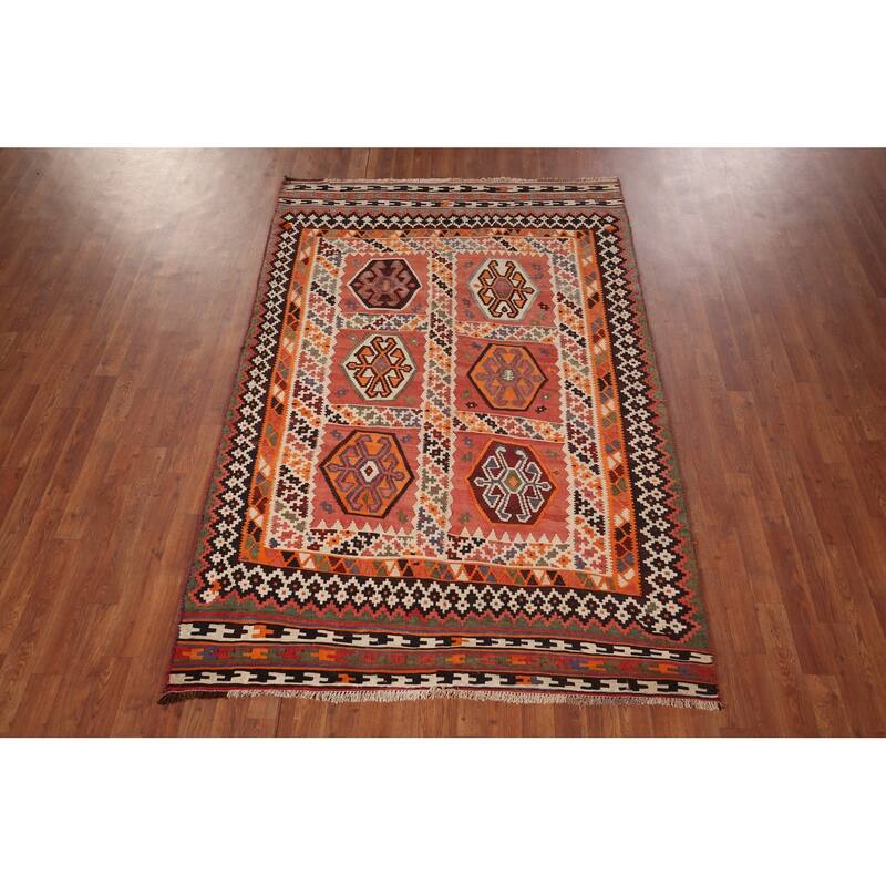 Vegetable Dye Kilim Qashqai Persian Rug Flatweave Wool Carpet - 4'11"x 7'6"