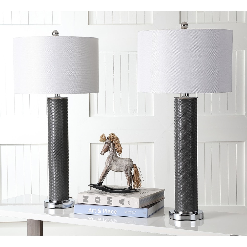 SAFAVIEH Lighting Tomika 32-inch Faux Alligator Grey Table Lamp (Set of 2) - 15"x15"x31.5" - 15Wx15Dx32H