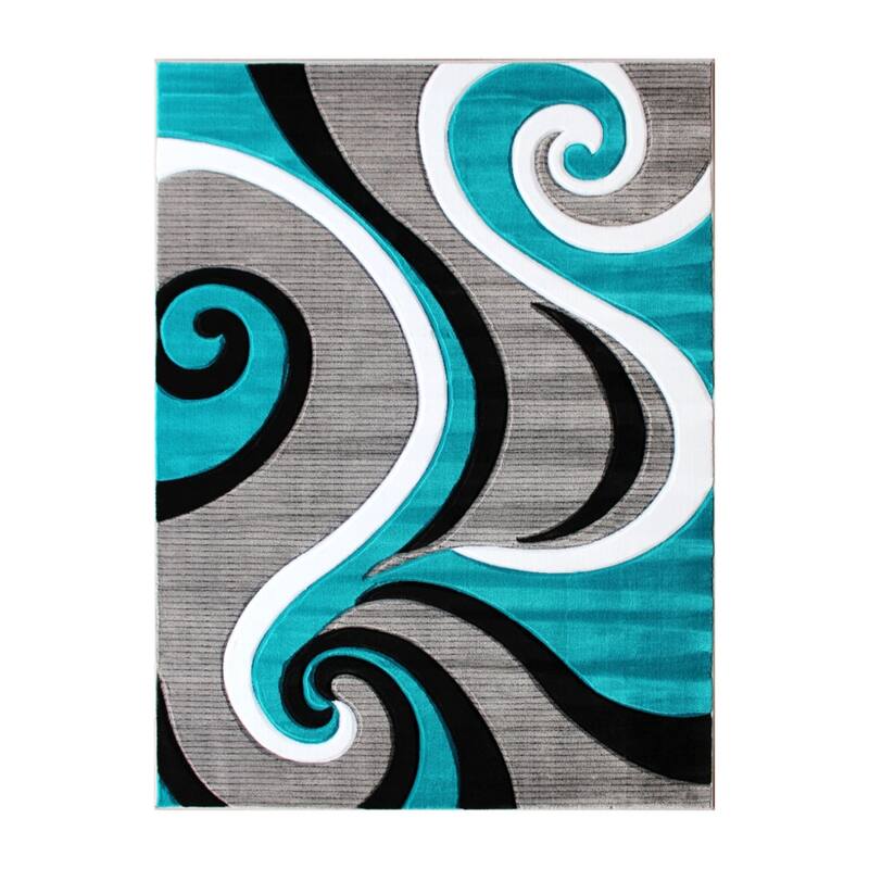 Modern High-Low Sculpted Swirl Design Abstract Area Rug - 5' x 7' - Turquoise