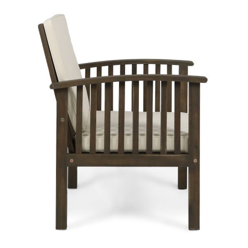 Roomfitters Outdoor Acacia Wood Chairs Set of 4 Heavy-Duty Dining Armchairs Farmhouse Style Grey Finish with Cream Cushions