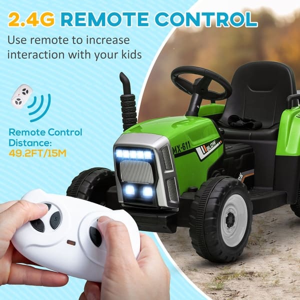 slide 2 of 10, 12V Ride on Tractor with Trailer - Green Green