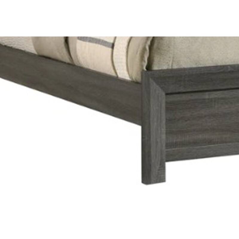 Velz Twin Size Bed w Chevron Patterned Headboard, Dark Gray Wood