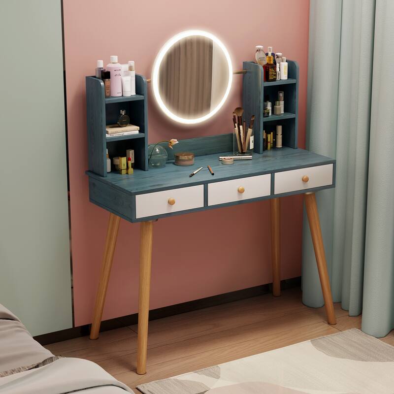 Makeup Vanity Desk with Mirror and Lights, Cute Vanity Makeup Table, 3 Drawers , 3 Lighting Modes