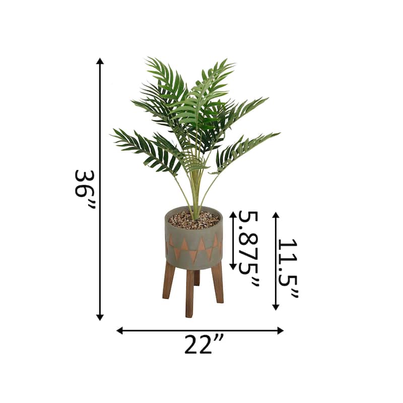 3.15'FT Palm in Cement Planter on Wood stand - ONE-SIZE