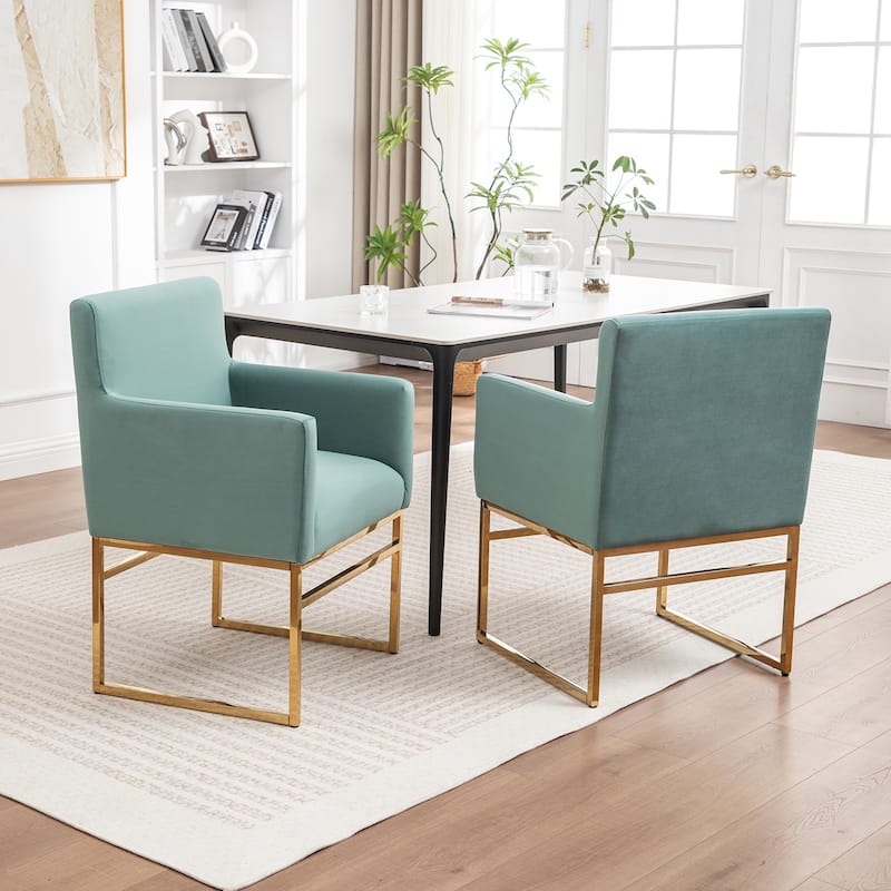 SEYNAR Modern Velvet Accent Arm Dining Chair Set of 2 with Metal Legs