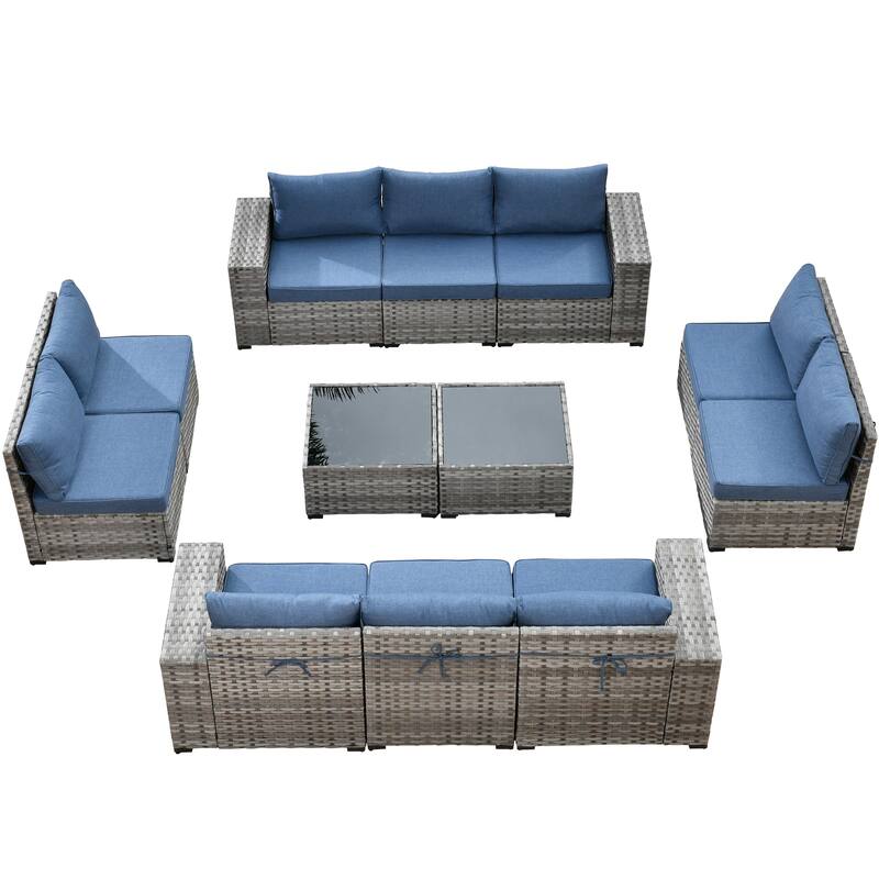 HOOOWOOO 12-Piece Rattan Outdoor Patio Furniture Modular Wide Armrest Sectional Set
