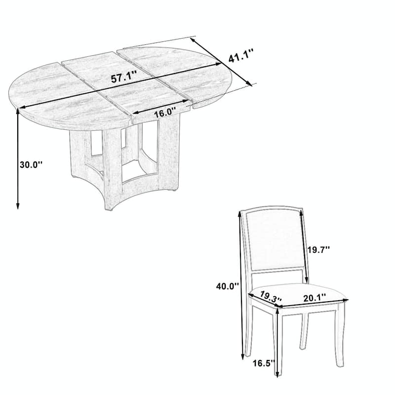 5-Piece Kitchen Table Set with 4 Upholstered Chairs and 16-Inch Removable Leaf