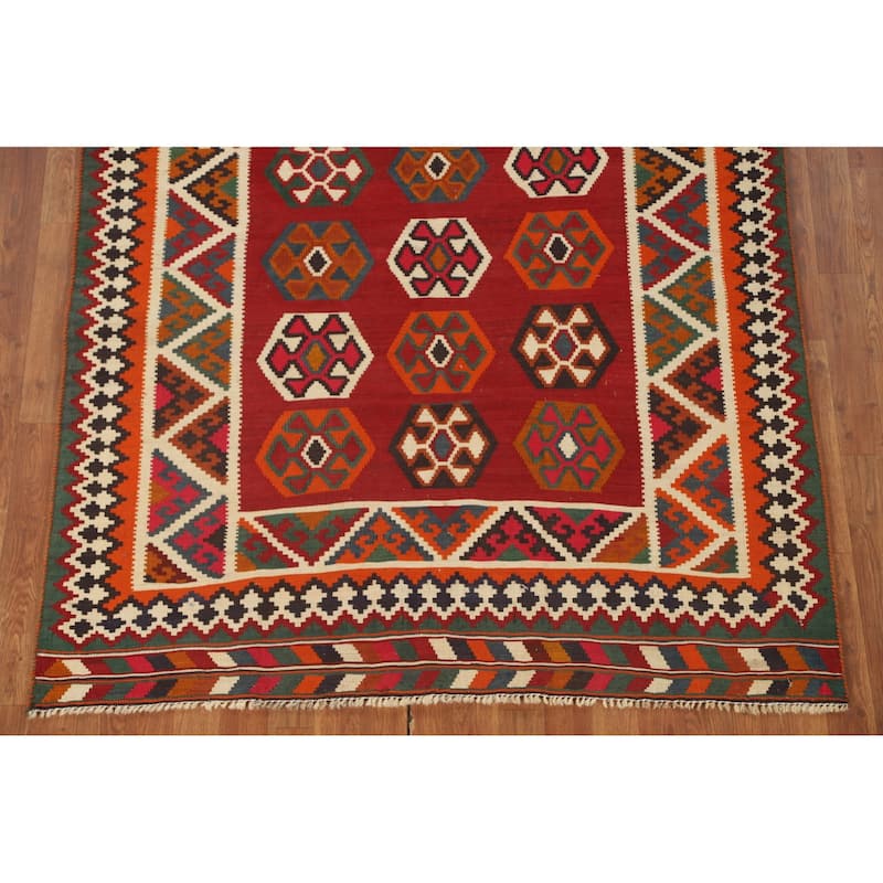Kilim Qashqai Persian Rug Flatweave Wool Carpet - 4'10" x 9'1"