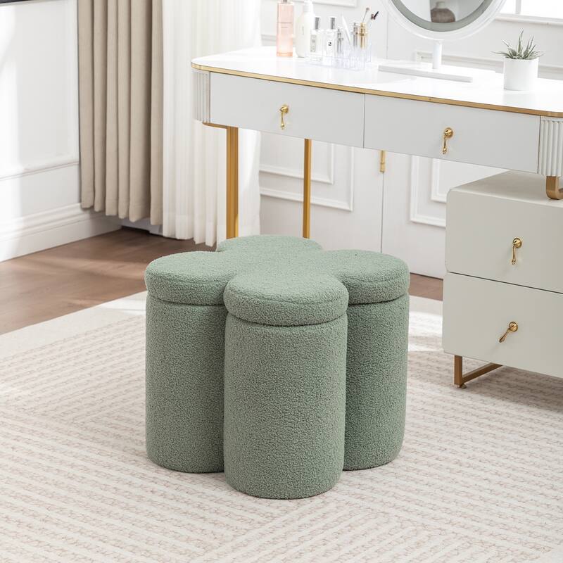 SEYNAR Modern Glam Teddy Velvet Flower Shape Storage Ottoman - Green