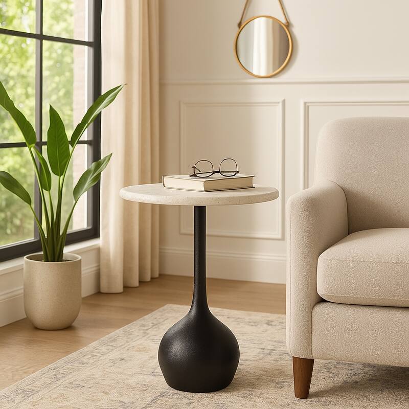 Round Accent Table - Marble Top with Ball Base - 21"