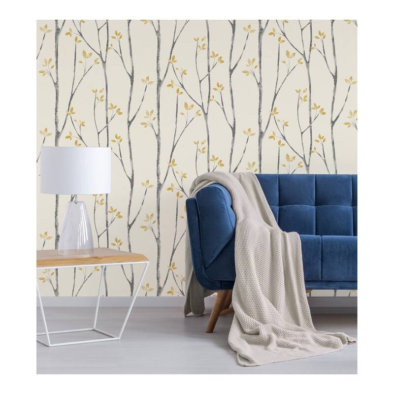 Brewster Ingrid Mustard Scandi Tree Wallpaper - 20.5 x 396 x 0.025