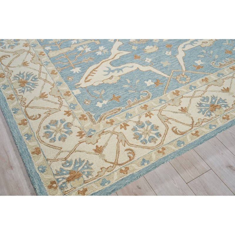 Exquisite Rugs Claremont Oushak Handmade Hand-tufted New Zealand Wool on Canvas Ivory/Light Blue Area Rug