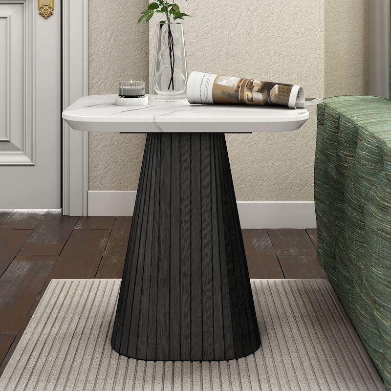 Furniture of America Tonix Modern White and Black Square Faux Marble Top End Table