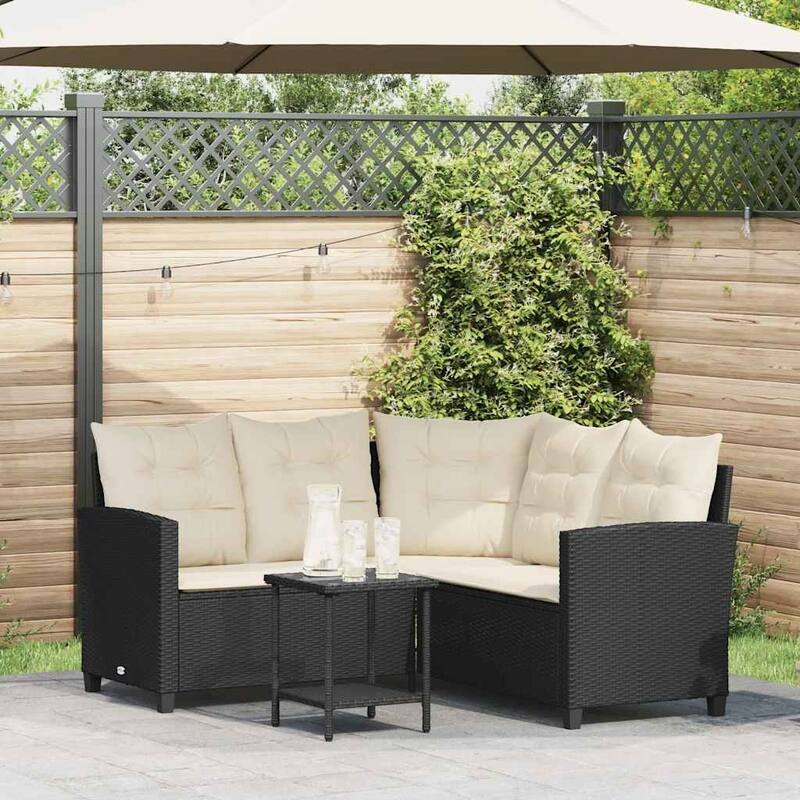 vidaXL Garden Sofa 2-Seater Outdoor Sofa Poly Rattan - 57.5 x 57.5 x 29.9 in - Black and cream