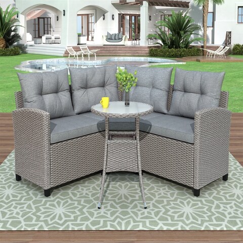 Resin Wicker Patio Furniture Set with Cushions and Table