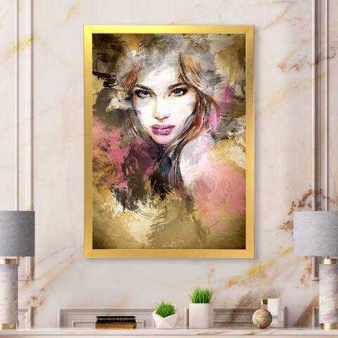 Designart "Abstract Fashion Woman Portrait" Glam Framed artwork