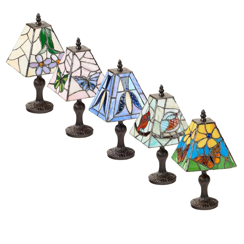 Zola River of Goods Polyresin and Stained Glass Square Shade 12-Inch Accent Lamp Set of Five - 6" x 6" x 12"