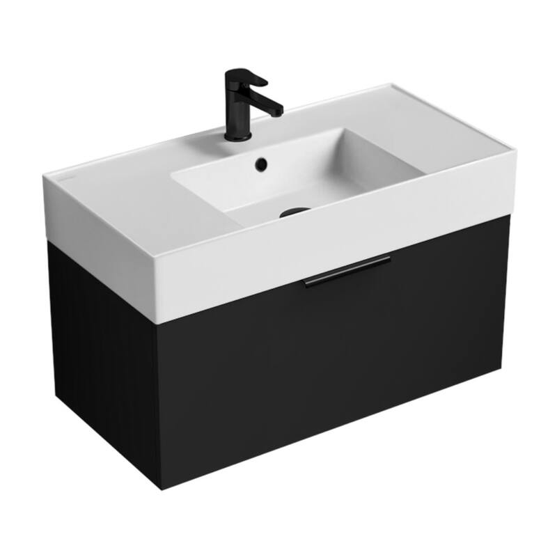 Nameeks Derin-3217-W-S Derin 32" Wall Mounted Single Basin Vanity Set - Matte Black / Black