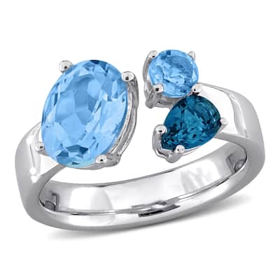 Miadora 3 1/3ct TGW Sky London Swiss Blue Topaz 3-Stone Open Ring in Sterling Silver