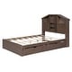 preview thumbnail 11 of 11, Full Size Wood Single Bed Slats Platform Storage Bed Walnut Finish House-shaped Storage Headboard with 5 Storage Shelves