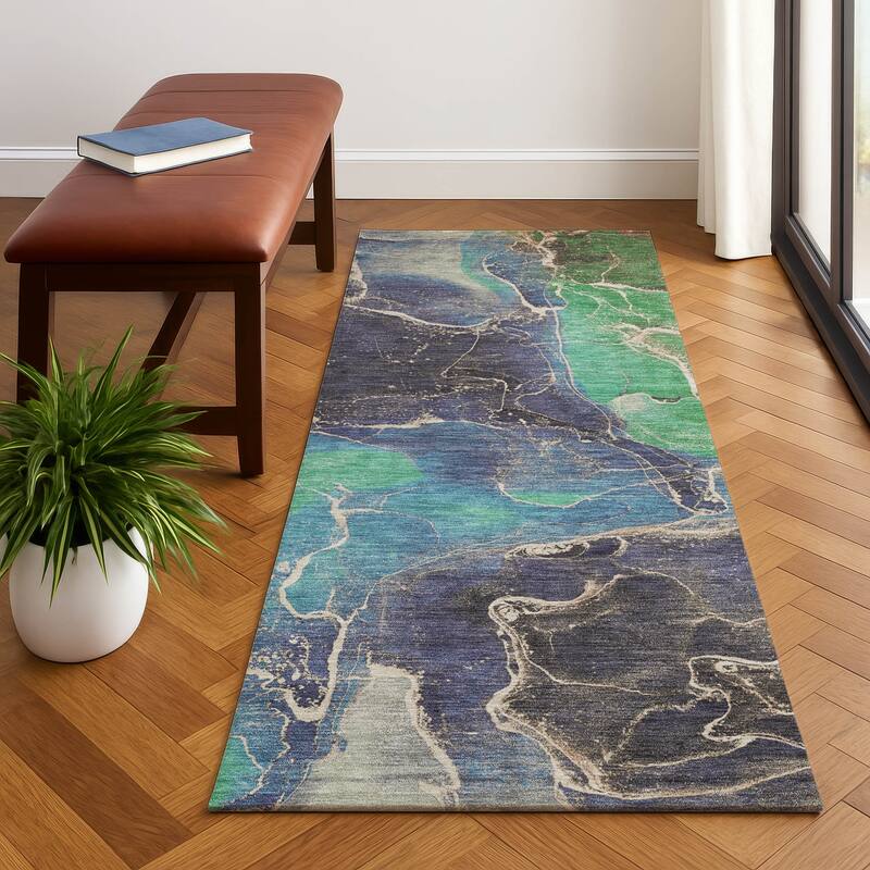 Premium Washable Super Soft Abstract Mayfield Rug - Blue - 2'3" x 7'6"