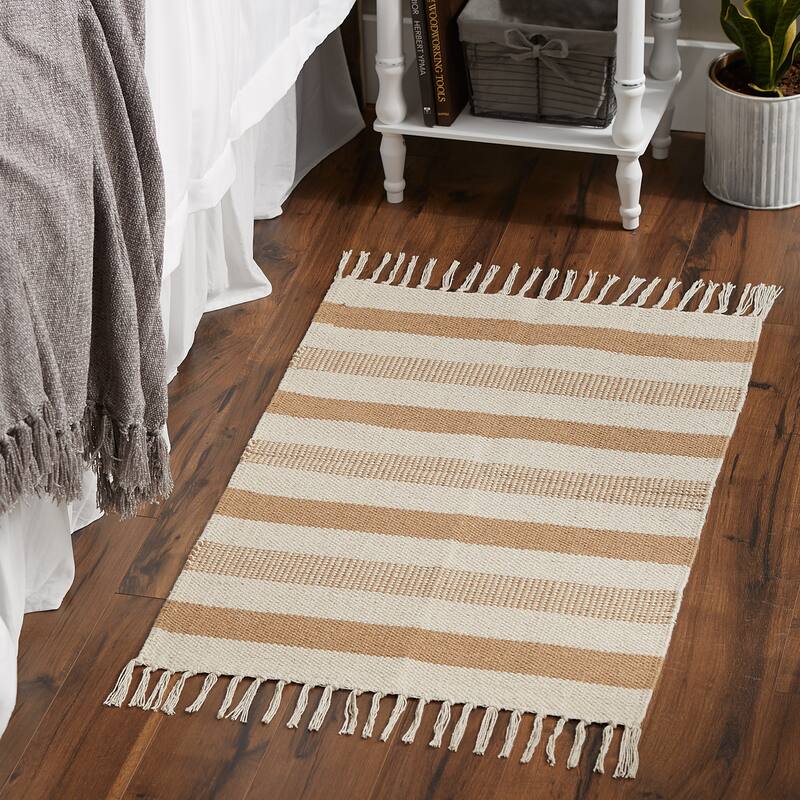 DII Black Ticking Stripe Hand-Loomed Rug 2x3 Ft - 24.0 In. L X 36.0 In. W X 0.2 In. H